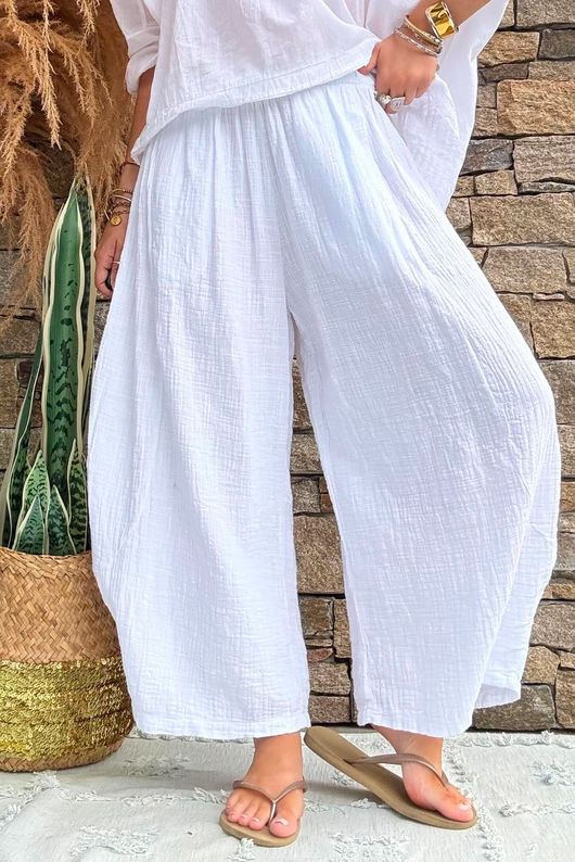 Annie Cushion Cotton Barrel Culotte Pant White